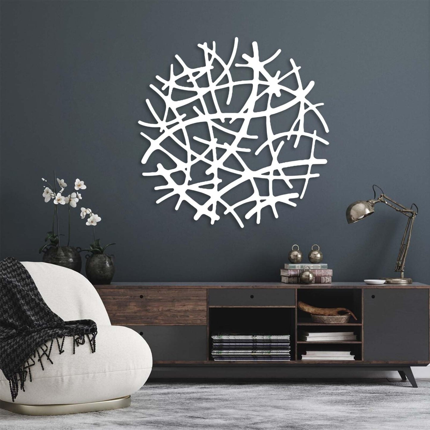 Round Abstract Line Metal Wall Decor, Geometric Wall Art, Circular Wall Decor, Abstract Metal Wall Art, Unique Wall Art, Bathroom Decor, Wall Decor Living Room (Gold, 24"x24" | 60x60cm)