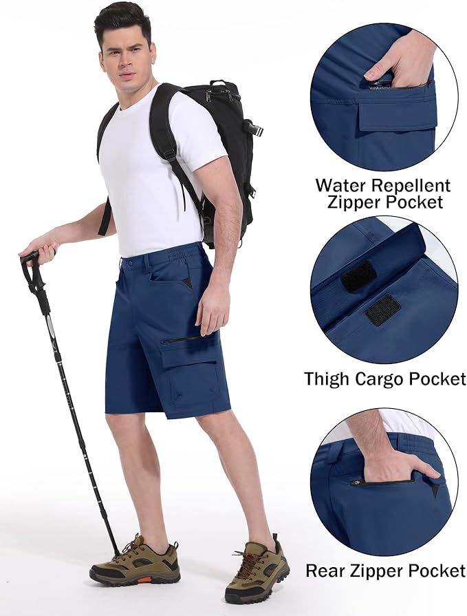 CRYSULLY Men's Hiking Cargo Shorts Outdoor Summer Lightweight Quick Dry Work Casual Shorts with 5 Zipper Pockets