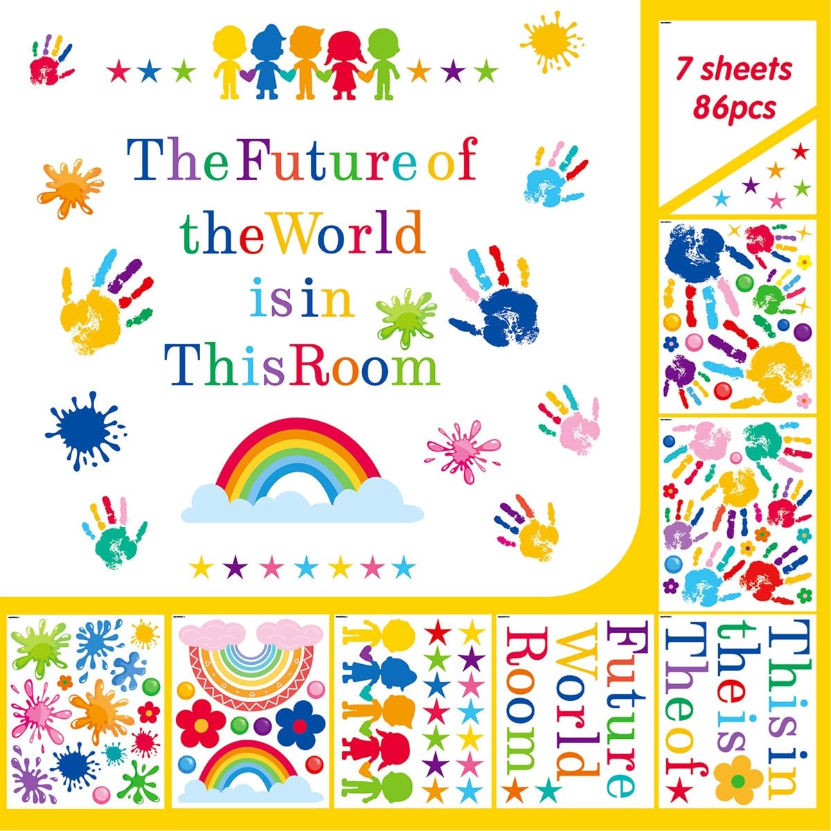 AOWDIAO Inspirational Kids Classroom Wall Decals – The Future of the World Is in This Room Quote – Peel and Stick Vinyl Sticker for School, Nursery and Playroom Decor