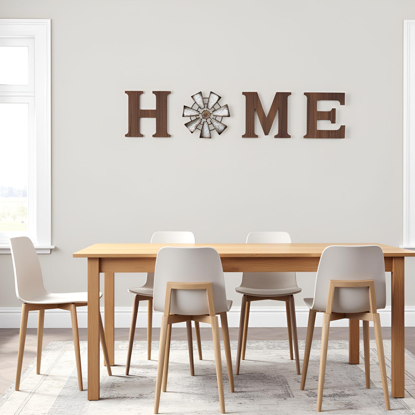 Mkono Farmhouse Wall Decor Wooden Home Sign with Metal Windmill for O Rustic Hanging Letters Decorative Art Signs Living Room Kitchen Bedroom Entryway House, Brown