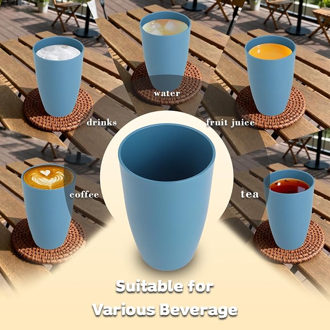 SINOGE Premium Wheat Straw Cups 20 oz Large Capacity Unbreakable Drinking Glasses | Set of 6 | Alternative to Plastic Cups Reusable Water Glasses Dishwasher and Microwave Safe Drinking Cups - Blue