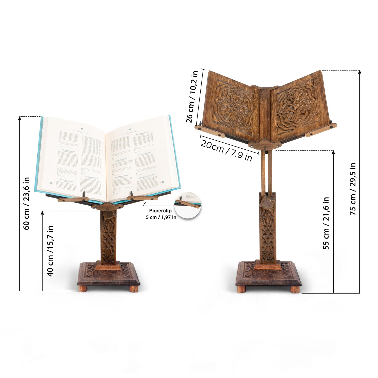 Adjustable Wooden Book Stand | Quran, Bible Holder Lectern | Cookbook Stand, Desktop Bookstand