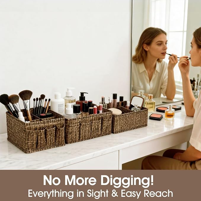 Cosmetic Storage Bins Makeup Organizer, Adjustable Multifunction Storage Box Desk Drawer Divider for Makeup Brushes, Bathroom Countertop or Dresser, Set of 4