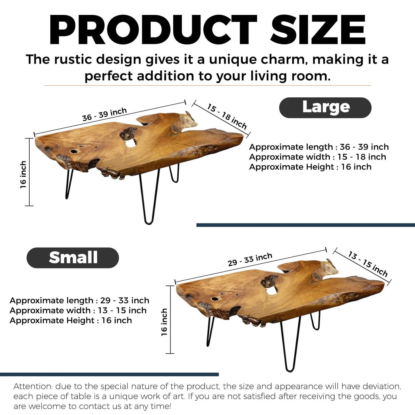 Nalvyue Natural Wood Coffee Table, Live Edge Coffee Table for Living Room, Unique Desktop