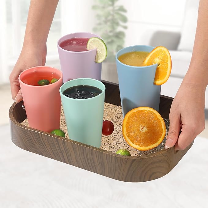 24 Pcs Unbreakable Plastic Cups Set, 20 oz Reusable Plastic Cups, Stackable Water Tumblers, Drinking Cup for Kitchen, Outdoor, BPA-free, Dishwasher Refrigerator and Microwave Safe (20 oz, 4 Colors)