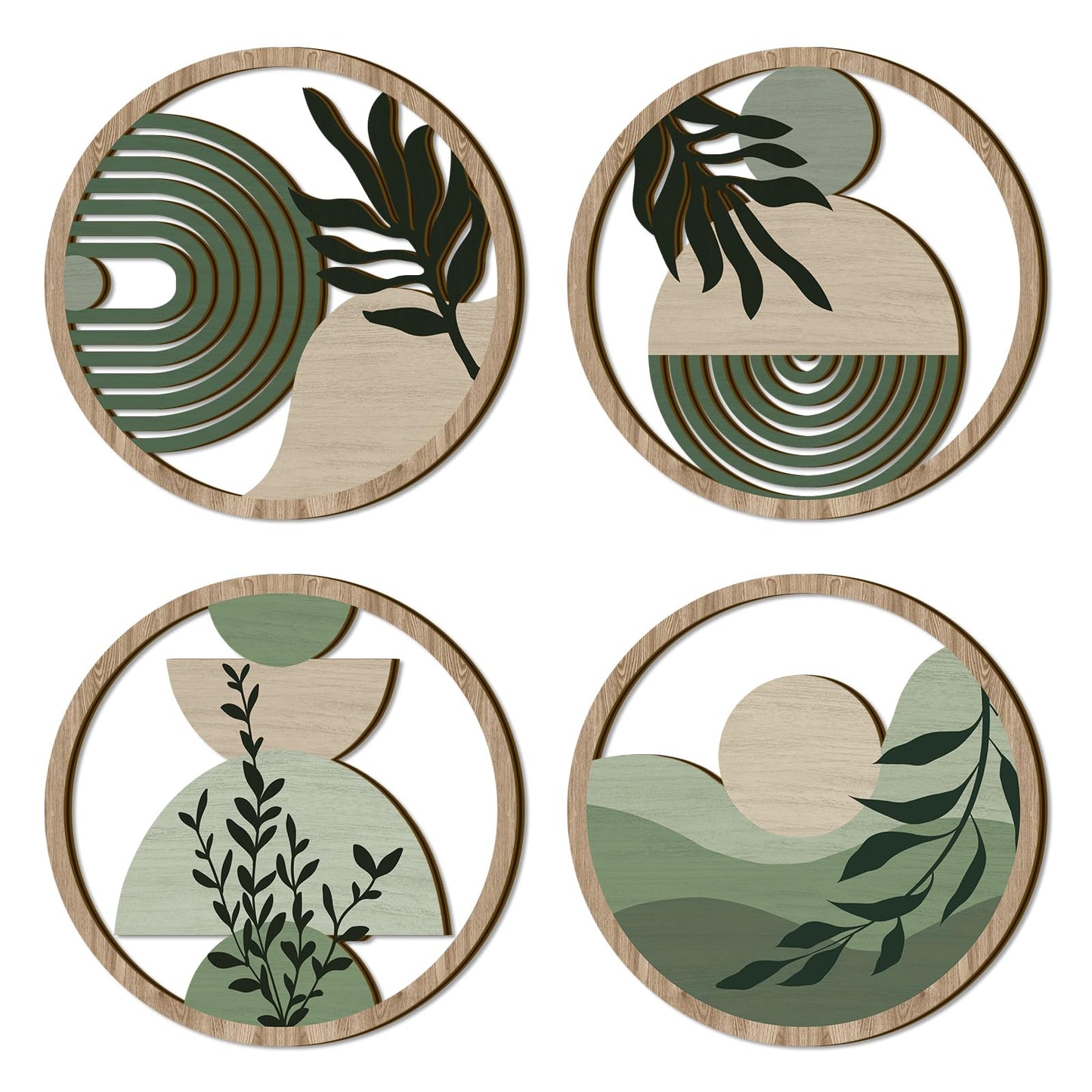 TOARTi 4 Pieces Green Botanical Wooden Wall Art Bohemian Hanging Art Farmhouse Geometric Wooden Wall Decor Aesthetic Tropical Plant Artwork Boho Minimalist Wall Decor for Bedroom Living Room