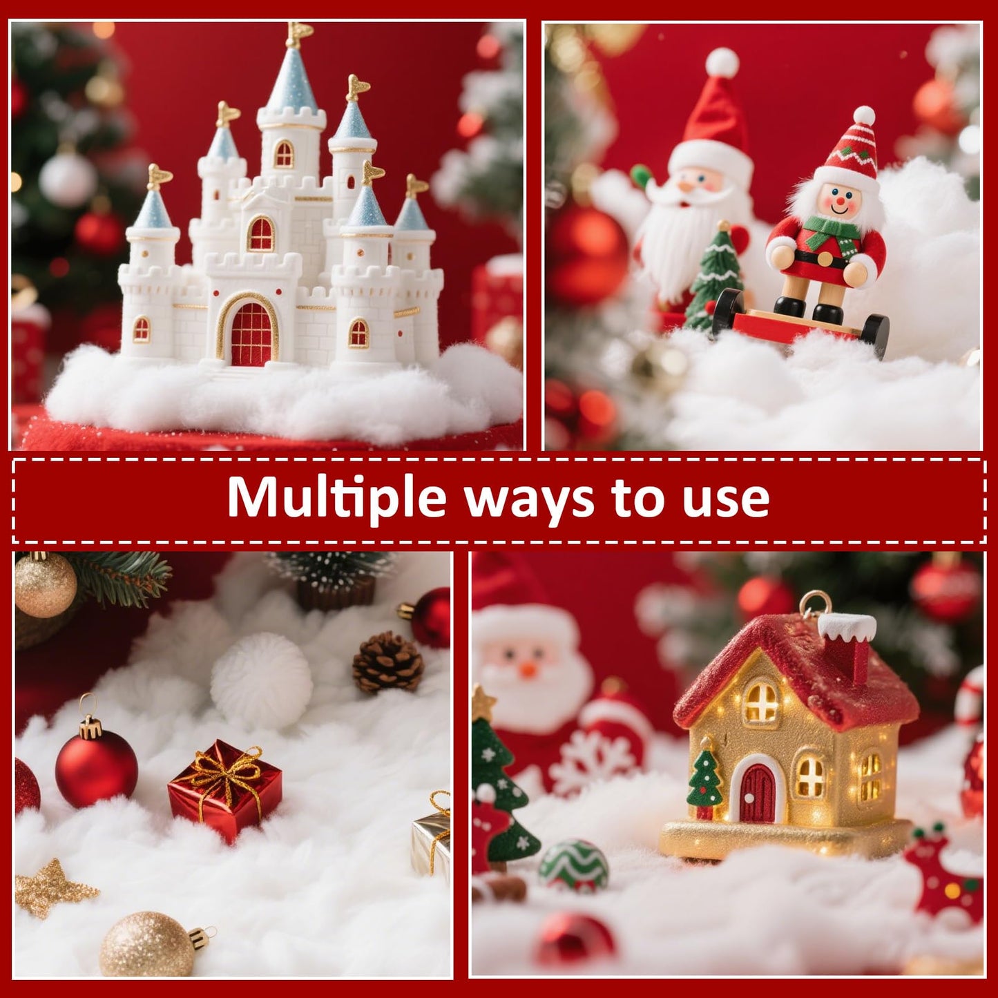 GQE Christmas Fake Snow Decoration,7 Oz(1 Bag) White Artificial Snow Cotton Fluffy Fake Snow for Mantle Village,Nativity Set,Faux Snow Christmas Tree Decor,Winter Indoor Home Decoration