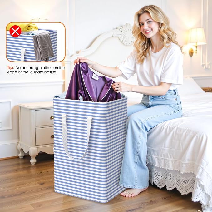 3 Pack Large Laundry Basket,Waterproof & Freestanding Laundry Hamper,Collapsible Clothes Hampers with Easy Carry Long & Reinforced Handles in Bathroom,College Dorm(125Lx3,Blue)