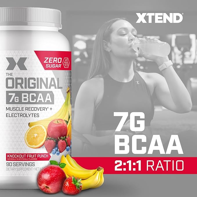 Original BCAA Powder Knockout Fruit Punch | Sugar Free Post Workout Muscle Recovery Drink with Amino Acids | 7g BCAAs for Men & Women | 90 Servings