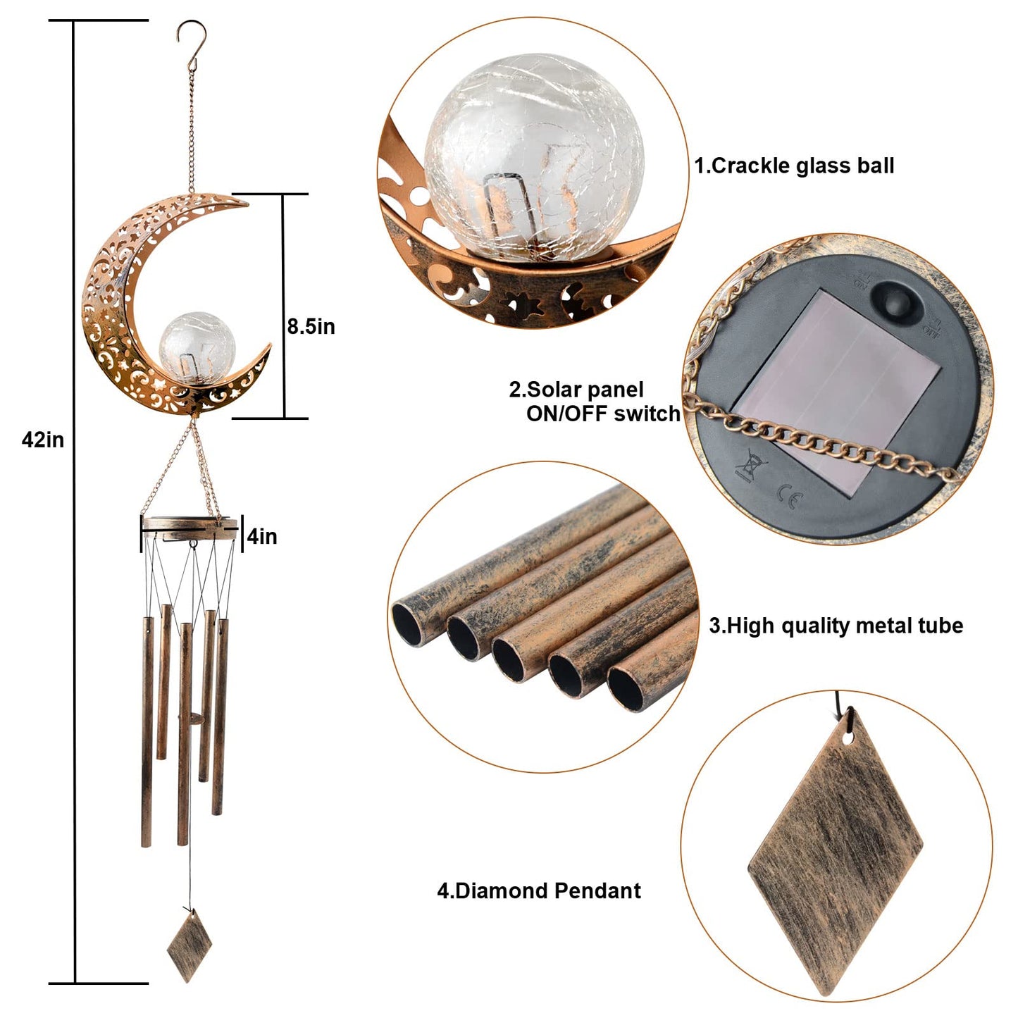 Outdoor Moon Light Wind Chimes, Mom Gift Moon Gifts, Mother Decor, Garden Gifts, Sympathy Wind Chimes Outdoor for mom, Grandma, Memorial Wind Chime.