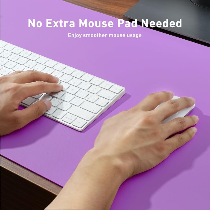 Aothia Faux Leather Desk Mat - Non-Slip PU Leather Desk Blotter, Waterproof Writing Surface, Large Desk Pad for Office & Home (Iris Violet, 55" x 17")