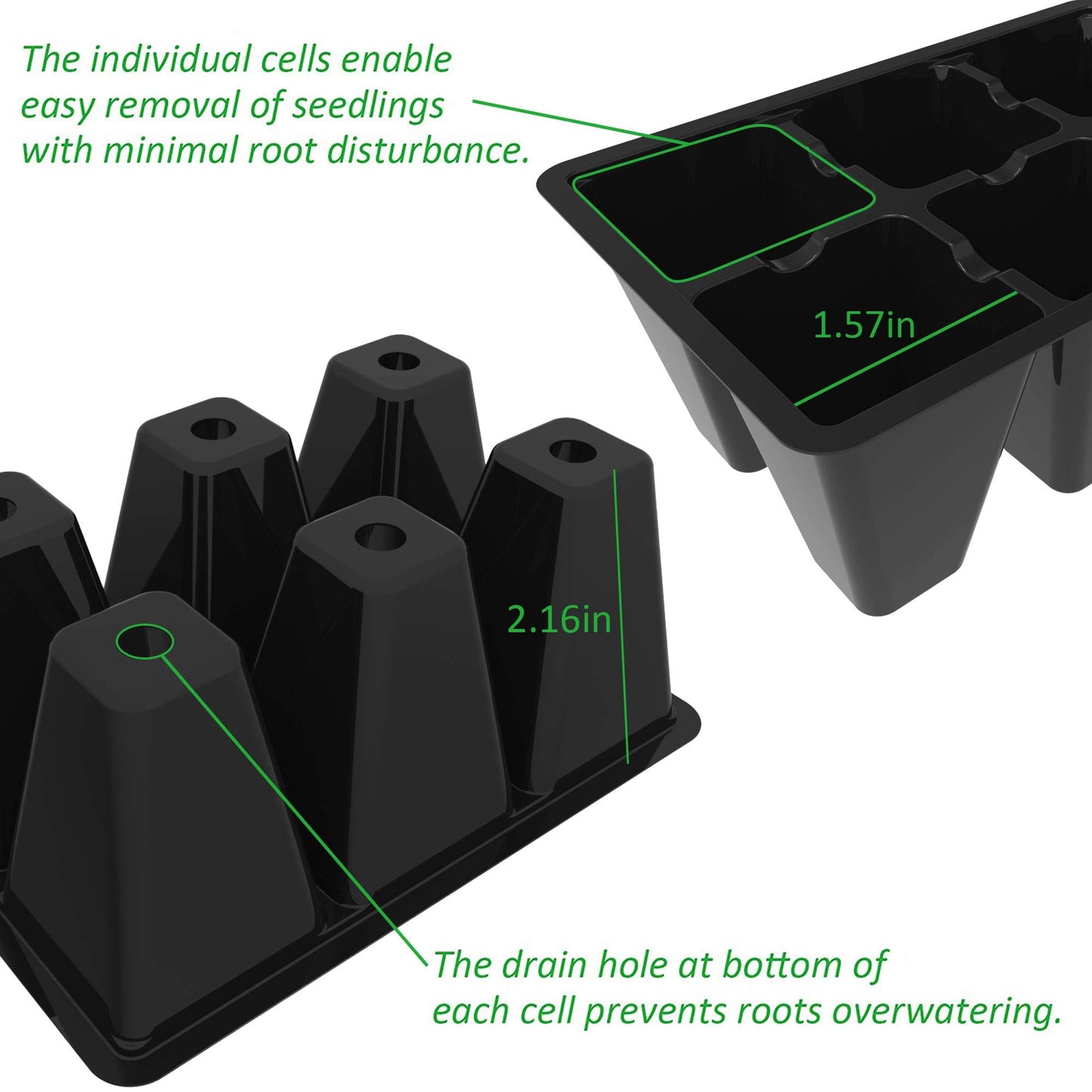Gardzen 120 Pack 6-Cell Seed Starting Tray for Seedlings, Plant Starter Trays with Drainage Holes for Seed Germination, 5.4x3.7 inches, Black