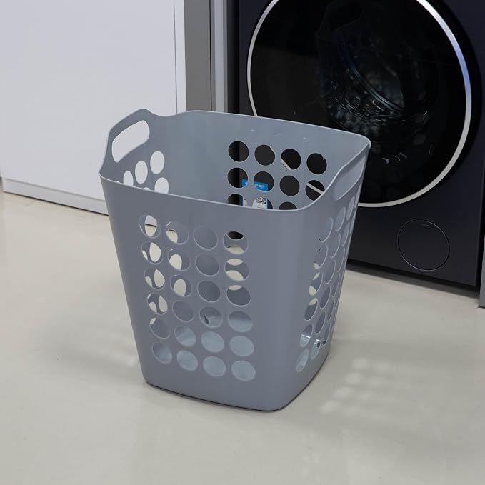 Flexible Plastic Laundry Basket - Square Storage Hamper with Side Handles for Easy Carrying - Versatile Organizer for Laundry, and Household Storage, Gray 50 Litter