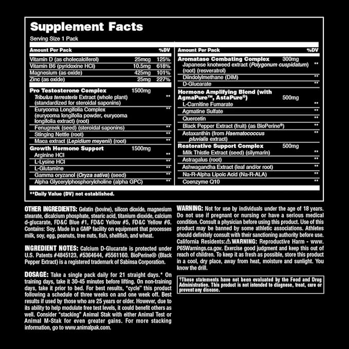Animal Stak ??Complete Natural Hormone Booster Supplement with Tribulus ??Natural Testosterone Booster for Athletes ??Contains Estrogen Blockers ??1 Month Cycle