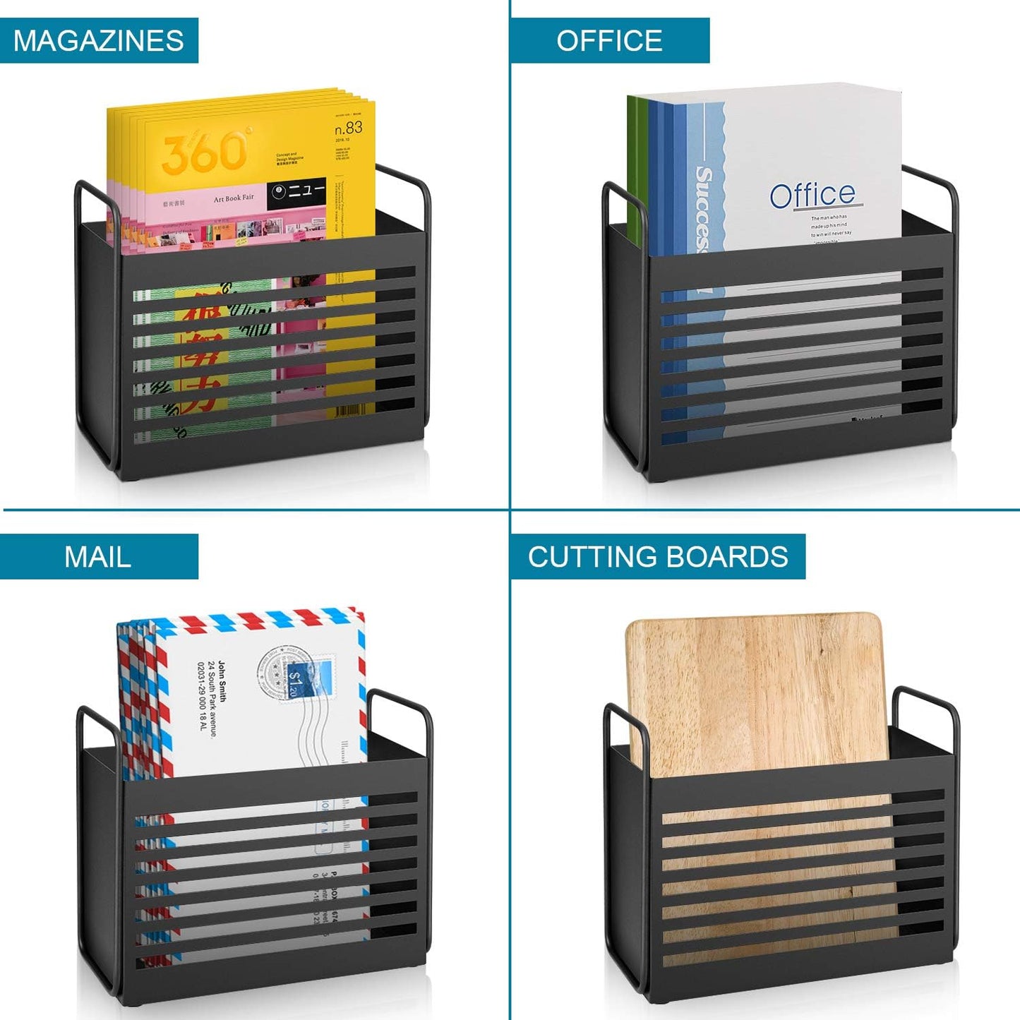 Aisung Magazine Rack, Magazine File Holder Mail Organizer Folder Organizer Bin for Magazines, Books, Newspapers, Tablets in Home, Office, Black
