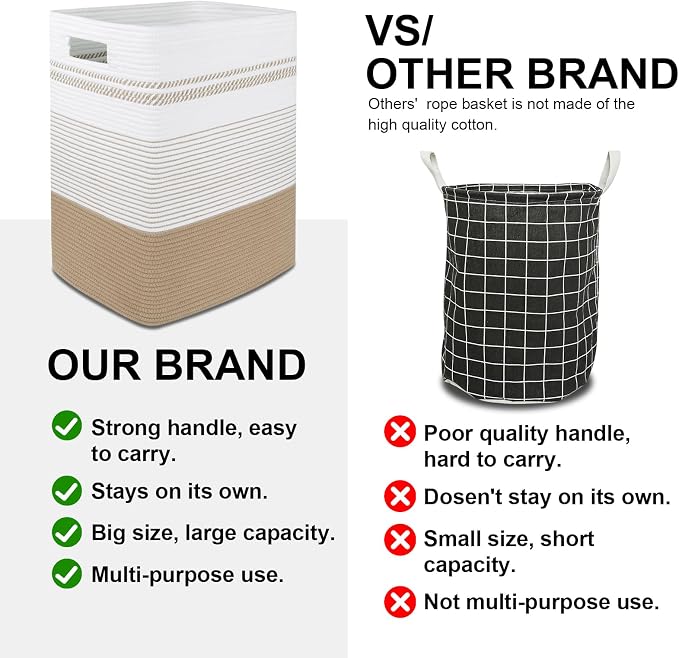 80L Large Cotton Rope Laundry Basket for Bedroom & Laundry Room, Tall Clothes Hamper with Sturdy Handles, Neutral Storage Bin Capable of Holding Blankets and Toys