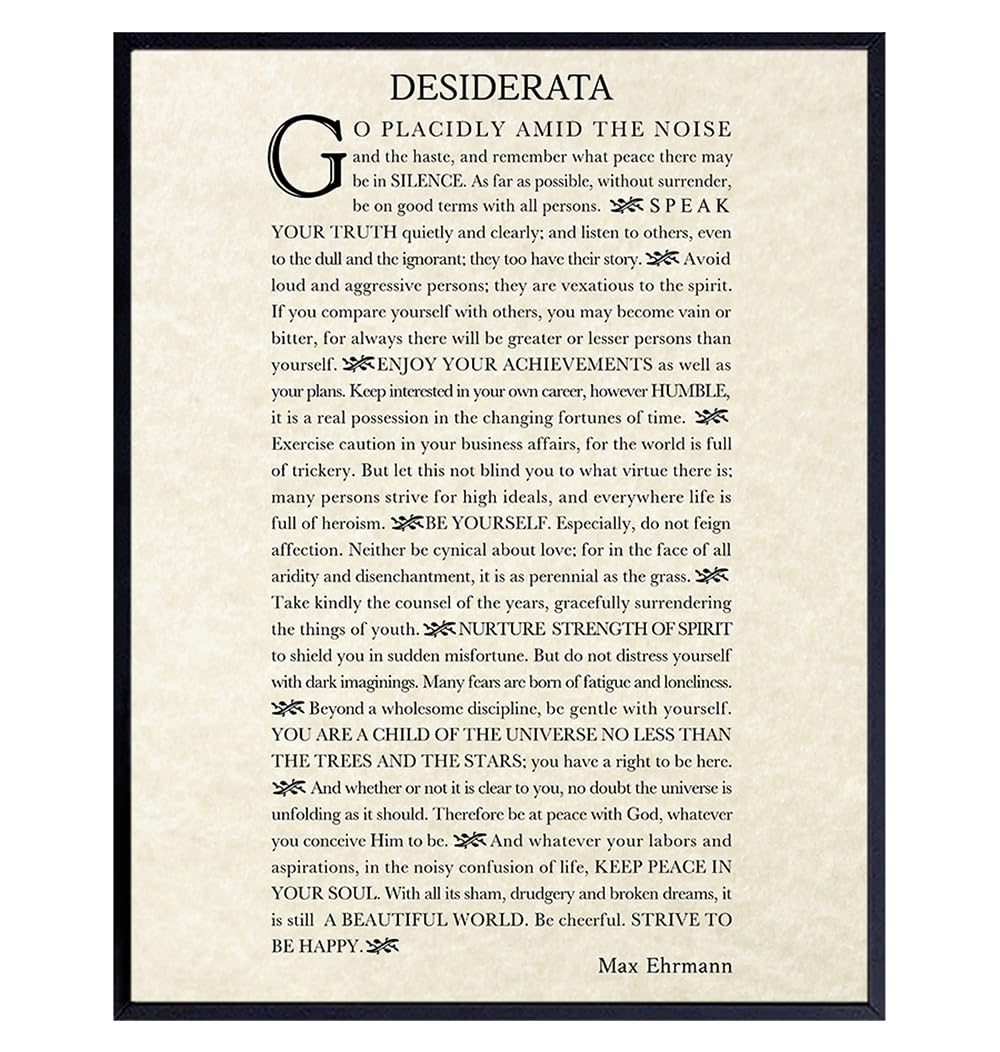 Inspiring Typography Wall Art LARGE 11x14 - Desiderata Poem - Motivational Home Decor - Inspirational quote Wall Decor - Encouraging Art for Women, Men, Poetry Fans - Max Erhman Quote - Unframed