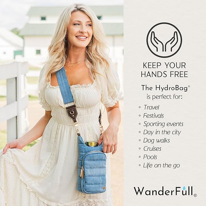 WanderFull® Original HydroBag® Collection, Water Bottle Holder w/Strap & Phone Pocket, Hands-Free Crossbody Water Bottle Bag