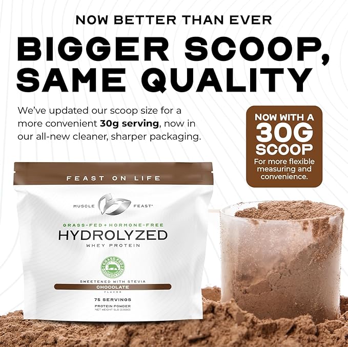 Muscle Feast Hydrolyzed Whey Protein Powder, Grass Fed and All Natural Hormone-Free, Hydro Whey Powder for Men and Women, Gluten Free, Non-GMO, Delicious Hydrolyzed Protein Powder, Vanilla, 2lb
