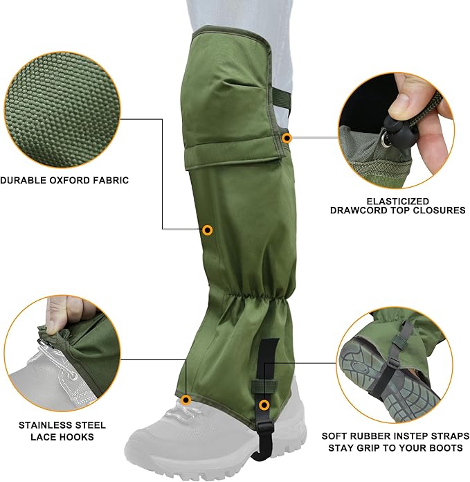 MDSTOP Adjustable Leg Gaiters, Waterproof Leg Guards for Men & Women, Snow Boot Gaiters, Lawn Care Leg Protection, for Hunting, Hiking, Fishing, Skiing, Climbing, Garden and Farm Working