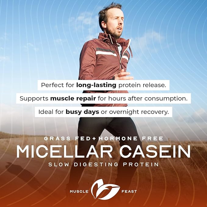 Muscle Feast Grass Fed Micellar Casein Protein Powder, Pasture Raised & Hormone Free, Slow Digesting Casein Protein - Supports Overnight Muscle Recovery, Gluten Free Protein Powder - Vanilla, 4lb