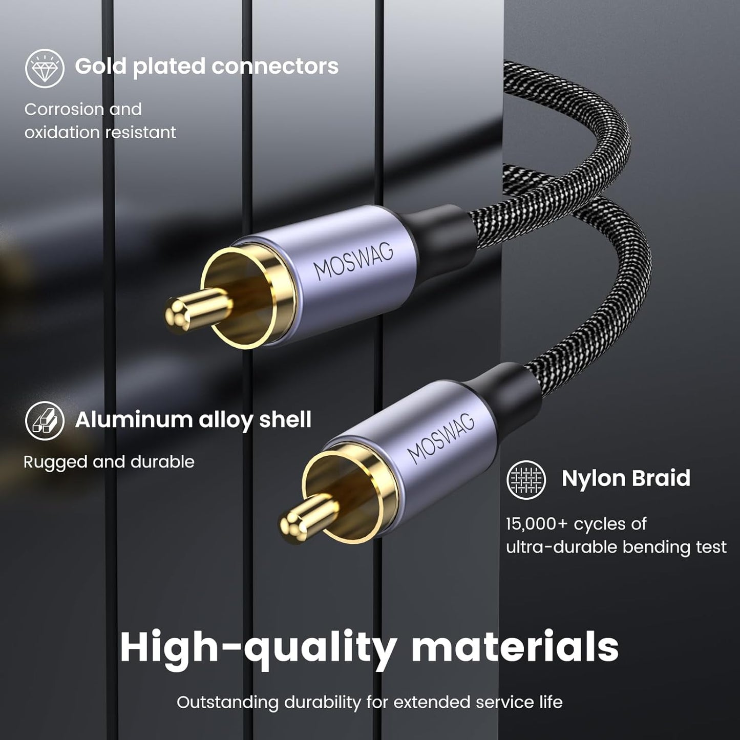 3.3FT/1M, 24K PS3, MOSWAG RCA Coaxial Cable Digital Audio Cable, RCA Digital Coaxial Cord Plated Nylon, Suitable