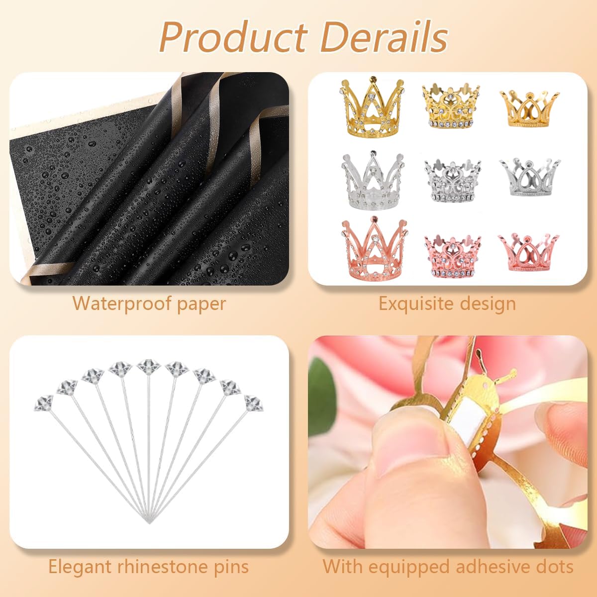 Majreey Floral Wrapping Paper Kit, 80Sheet Waterproof Floral Paper, 3Rolls Ribbon for Flower Bouquet, 2Rolls Transparent Tape,100Pcs Flower Pins, 48Pcs 3D Butterflies, 9Pcs Crowns for Florist Wrapping