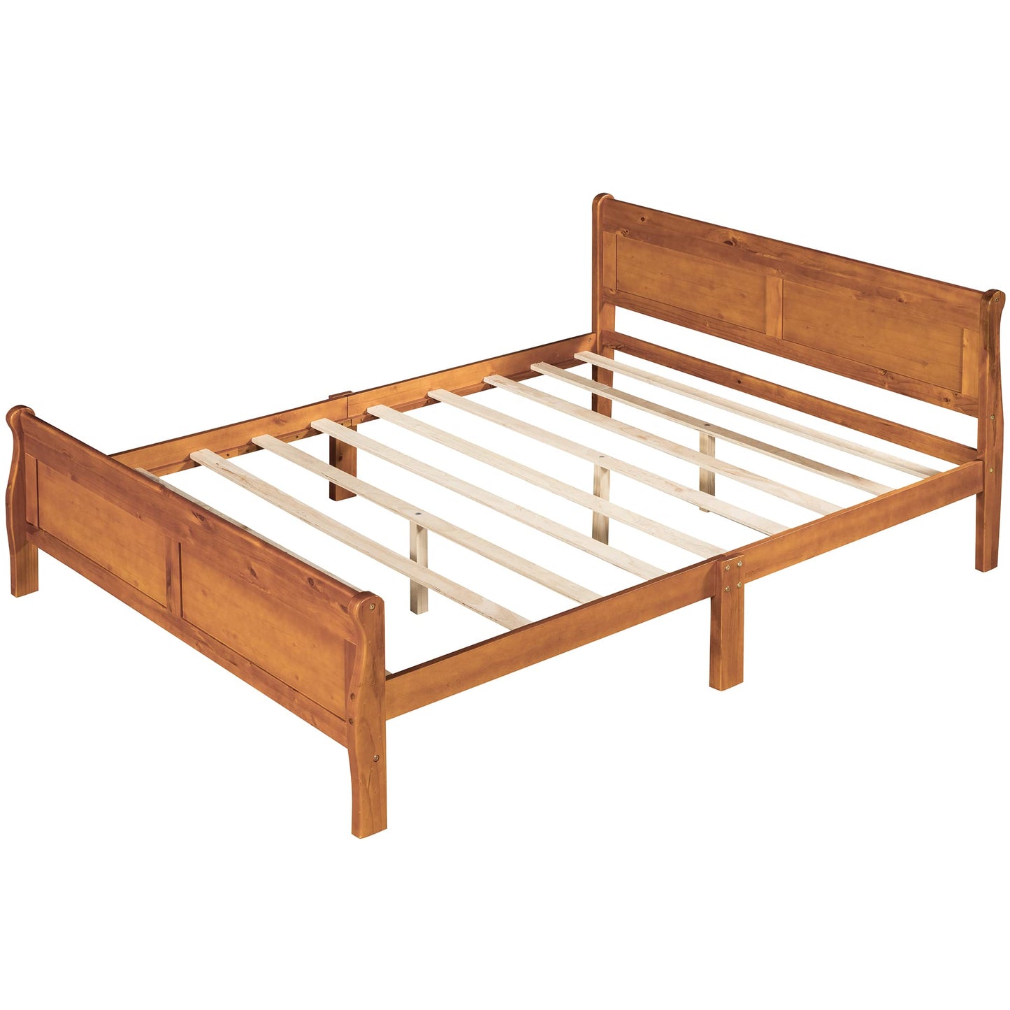 GDFStudio Queen Bed Frame, Wood Platform Queen Size Bed Frame with Headboard and Solid Wood Slat Support, Mid Century Modern Wooden Bed Frame for Bedroom Guest Room, No Box Spring Needed, Oak