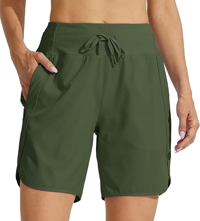 Willit Women's 7" Athletic Running Shorts Long Workout Hiking Shorts Quick Dry High Waisted Active Zipper Pocket(X-Large)