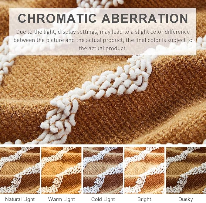 BOURINA Fluffy Chenille Knitted Fringe Throw Blanket Lightweight Soft Cozy for Bed Sofa Chair Throw Blankets, Dark Gold 50" x 60"