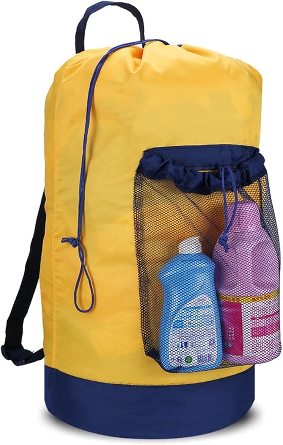 Dalykate Backpack Laundry Bag, Laundry Backpack with Shoulder Straps and Mesh Pocket Durable Nylon Clothes Hamper Bag with Drawstring Closure for College, Travel, Laundromat, Apartment
