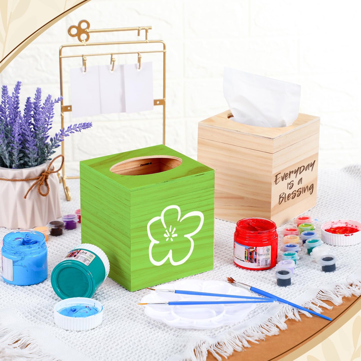 Wonderjune 6 Pcs Wood Tissue Box Cover for DIY Unfinished Wood Box Custom Design Square Wooden Tissue Cover Holder with Flip Opening Top for Arts Crafts Bathroom Decor Home Decor