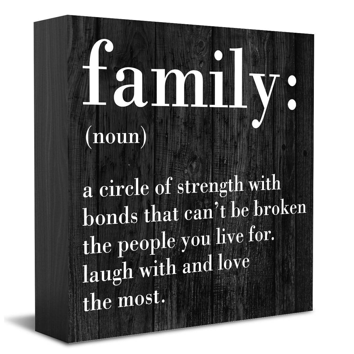 HTBIG Family Noun Family Quotes Desk Decor Wooden Box Sign Inspirational Rustic Black Wood Block Plaque Box Sign for Home Farmhouse House Kitchen Bathroom Living Room Shelf Table Decoration