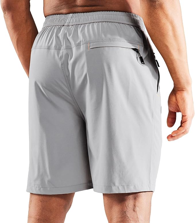 MIER Men's Quick Dry Running Shorts with Zipper Pocket, Elastic Waist Athletic Workout Exercise Fitness Shorts, 7 Inch