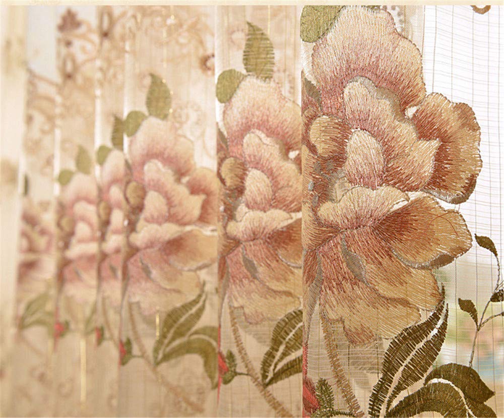 WPKIRA Delicate European Embroidered Floral Sheer Curtains Rod Pocket Royal Romantic Window Treatment Voile Curtain for Bedroom/Villa Natural Light Flow Luxury Tulle Curtain 1 Panel W40 x L84 inch