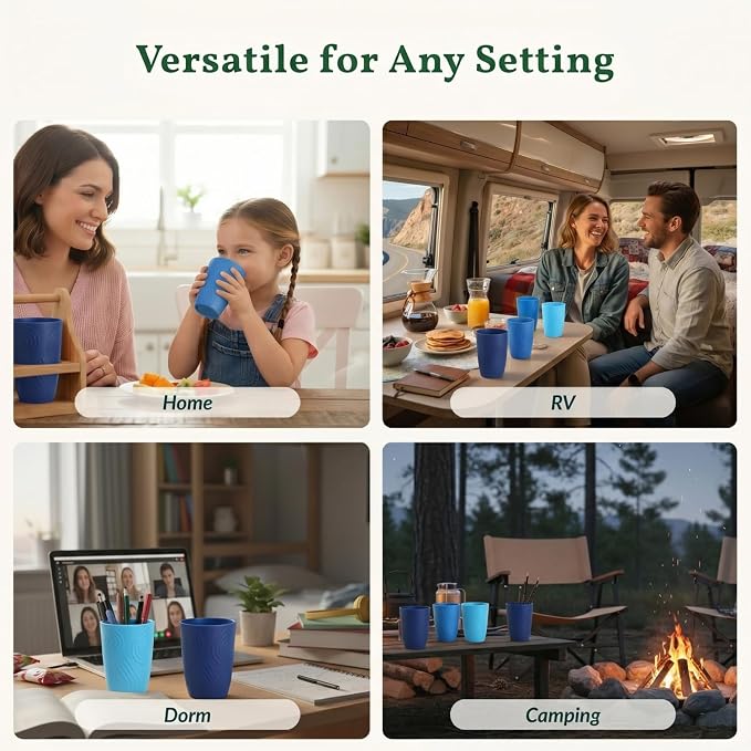 Homienly Cup Sets for Kitchen 12oz Wheat Straw Cups Unbreakable Drinking Cups Set of 6 - Lightweight,Reusable Cups for Kitchen, Outdoor- Blue Sky