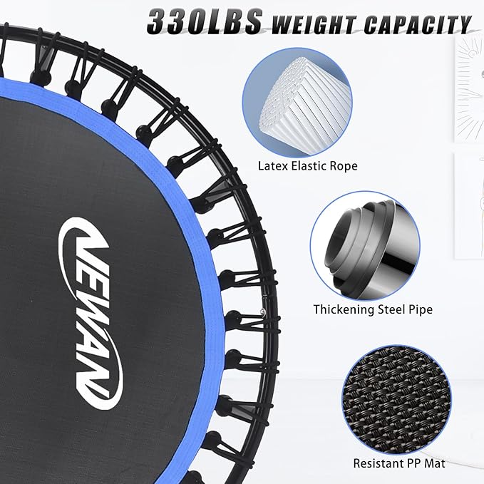 Newan 40"-48" Silent Mini Trampoline Fitness Trampoline Bungee Rebounder Jumping Cardio Trainer Workout for Adults-Max Limit 330lbs