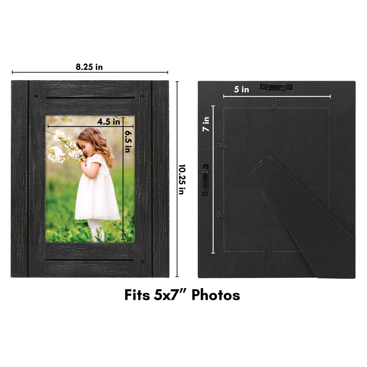Americanflat 5x7 Picture Frame with Polished, Crystal Clear Glass - Hampton Collection - Distressed Wood Picture Frames for Tabletop and Wall Display - Charcoal Black