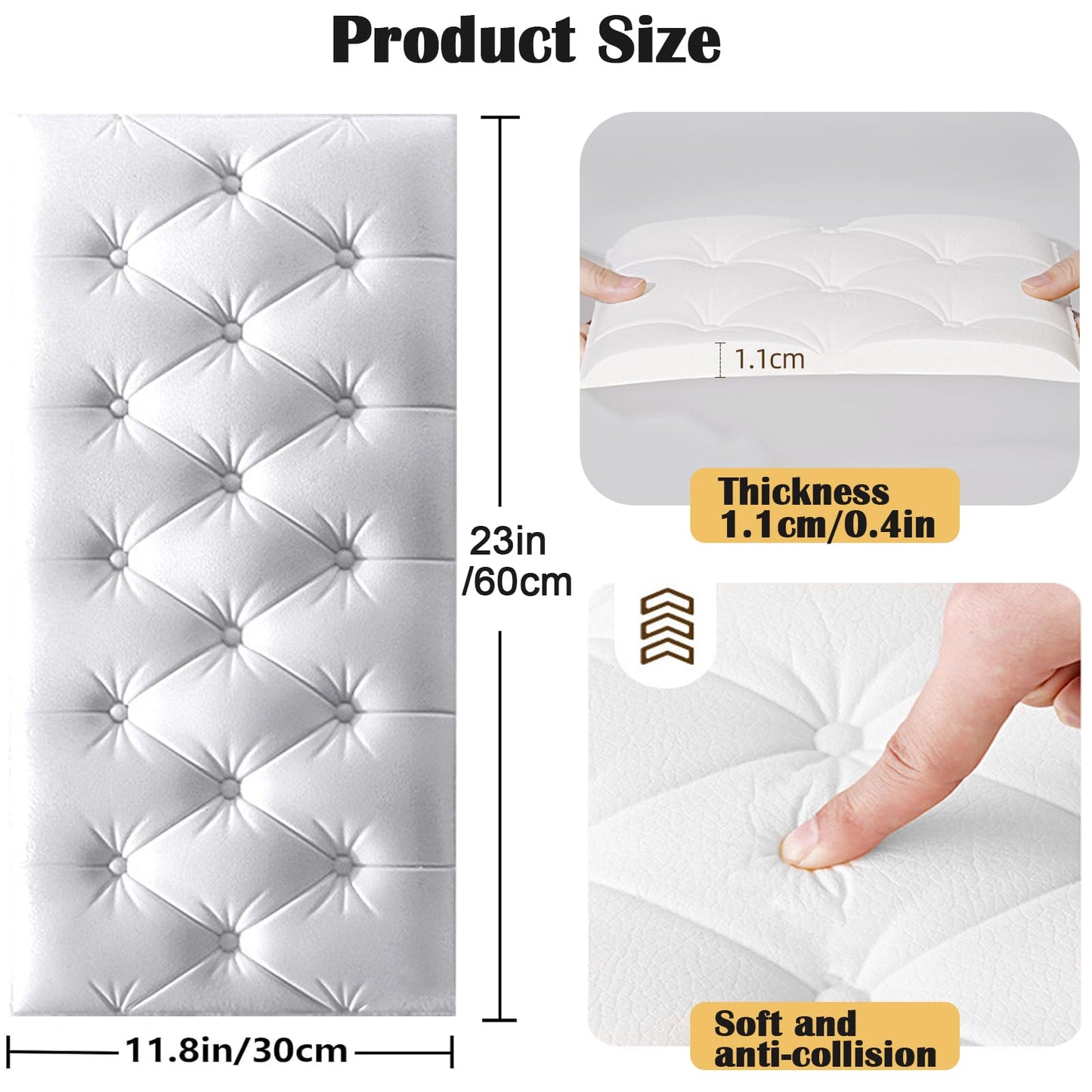 DHIJUPNG 3D Anti Collision Wall Padding for Bedroom, Peel and Stick Headboard Padded Wall Cushion Upholstered Self-Adhesive Wall Panels Playroom Decorative Protection Panel White 8 Pack（11.8"x23.6"）