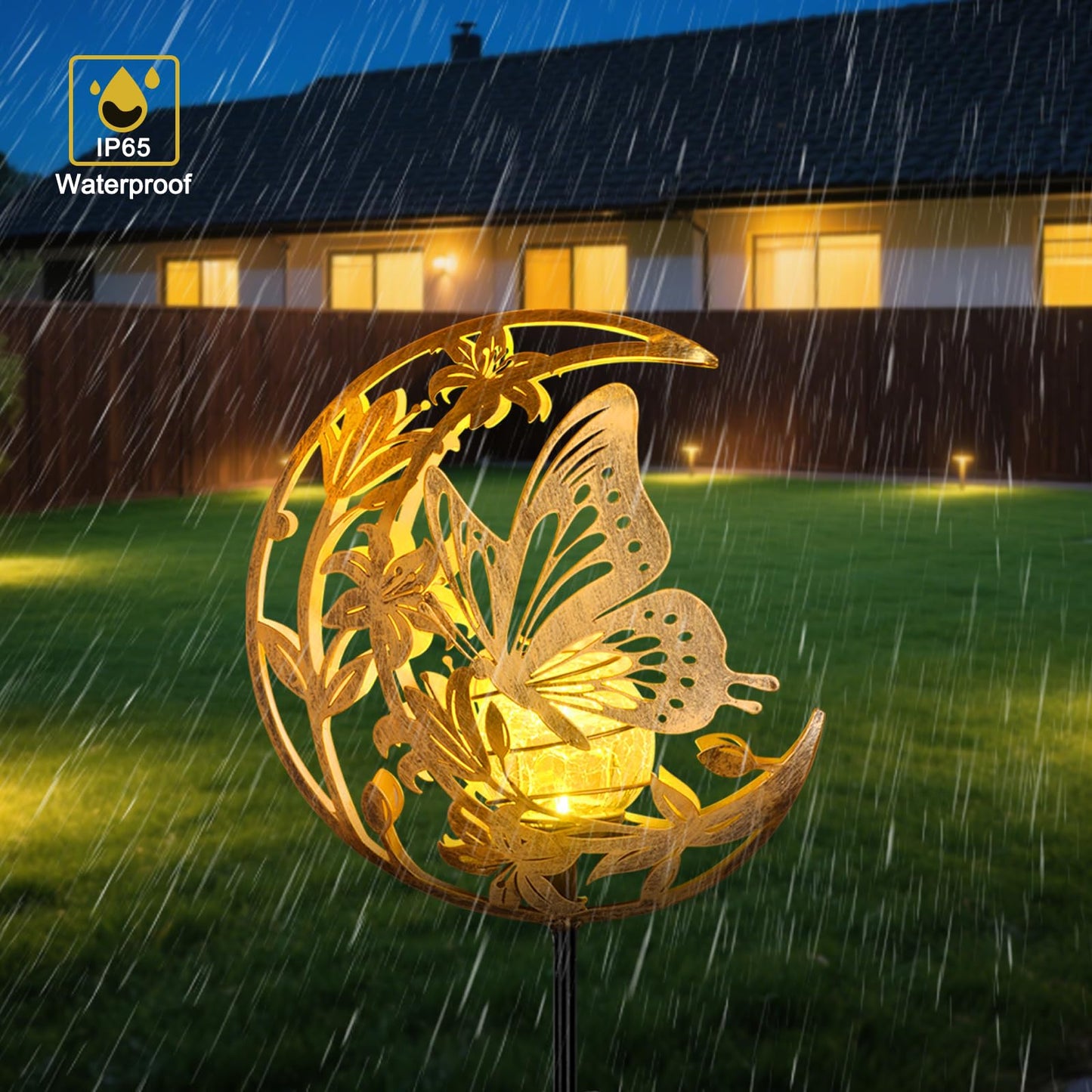 ShangTianFeng Butterfly Lights Outdoor Decor - Moon & Bird SolaGardenLights Waterproof, Auto On/Off Pathway Lighting for Yard/Lawn/Patio, Handcrafted Metal Solar-Stake-Lights for Outside Decorations