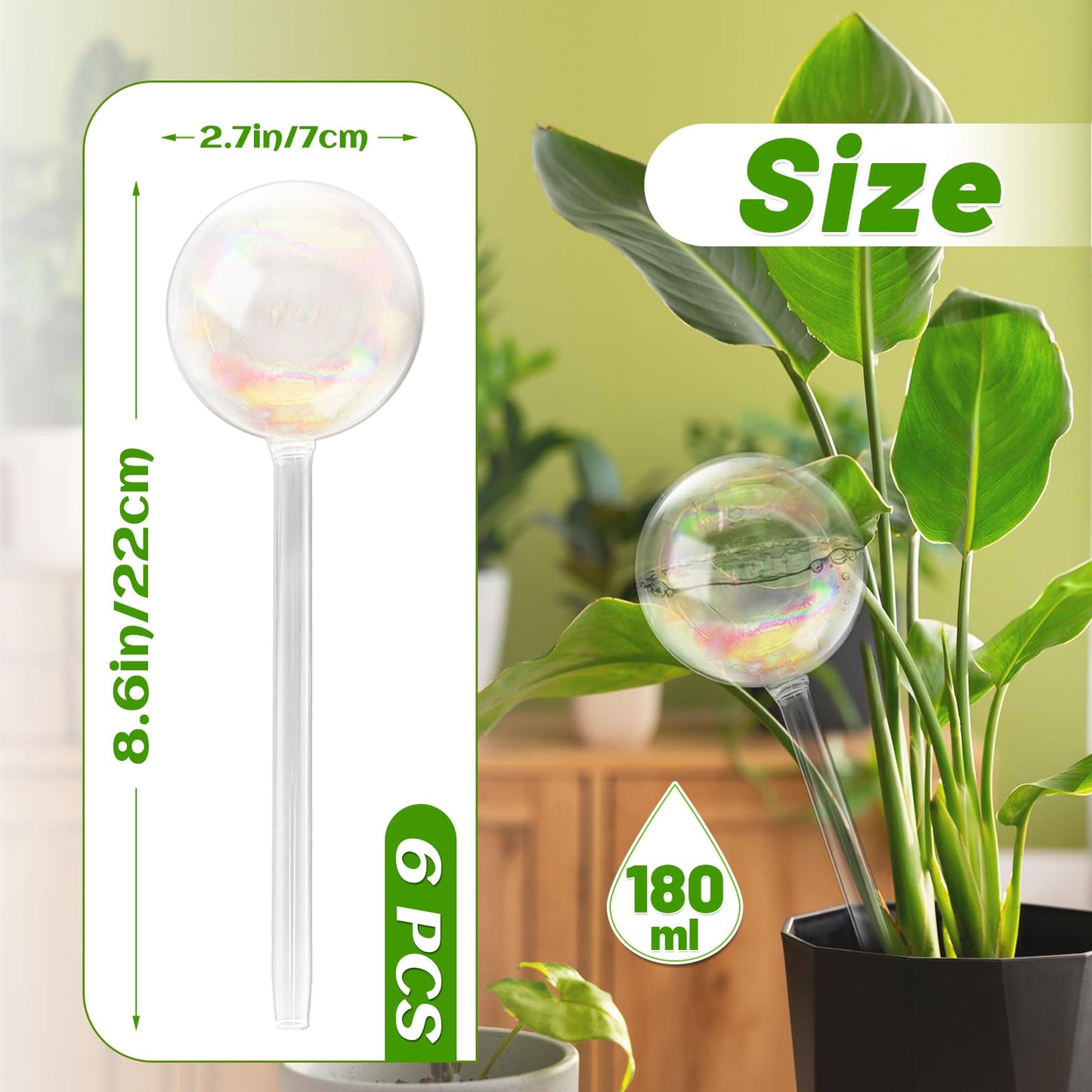 Hdagbnn 6 Pack Large Plant Watering Globes,Iridescent Rainbow Glass Self-Watering Bulbs,Watering Globe Planter Insert for Indoor & Outdoor Plants,DIY,Flowerpot,Hanging Plants,Home Garden