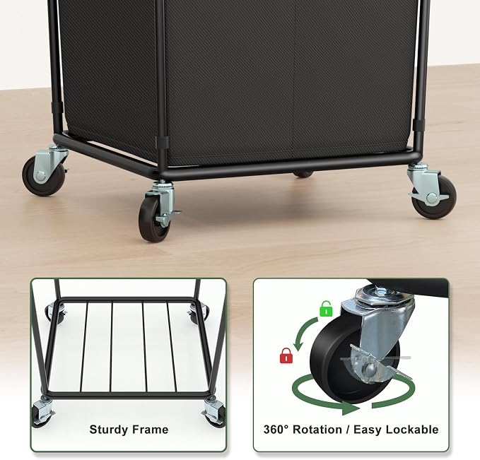 2PK Laundry Hamper with Wheels, Rolling Laundry Basket with Wheels Laundry Sorter Cart, Narrow Slim Clothes Hamper Organizer with Sturdy Metal Frame
