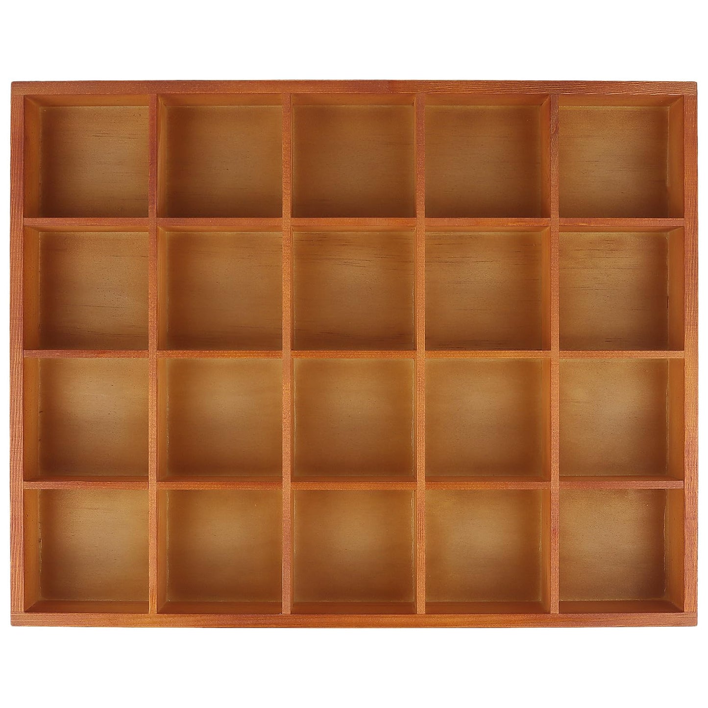 FUNSUEI 3 PCS Multi Compartment Wooden Tray, Grid Display Wood Serving Tray with 20 Sections, Wood Drawer Organizer Divided Snack Storage Box for Jewelry, Card Sorting, 14x11x2 Inch Brown