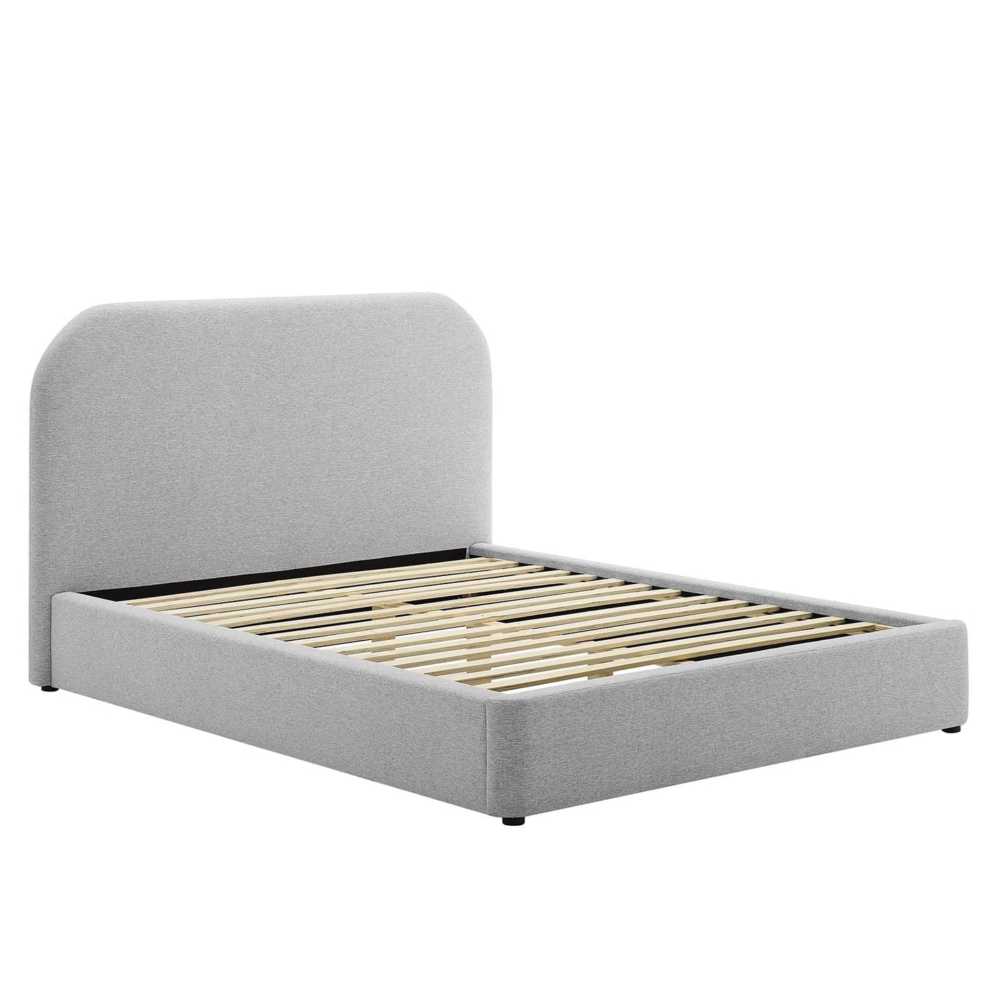 Modway Keynote Modern Queen Bed Frame with Curve Shaped Headboard in Heathered Weave Light Gray, Woven Heathered Fabric Upholstery, Queen Size Platform Bed, Soft Cloud Bed Frame, No Box Spring Needed