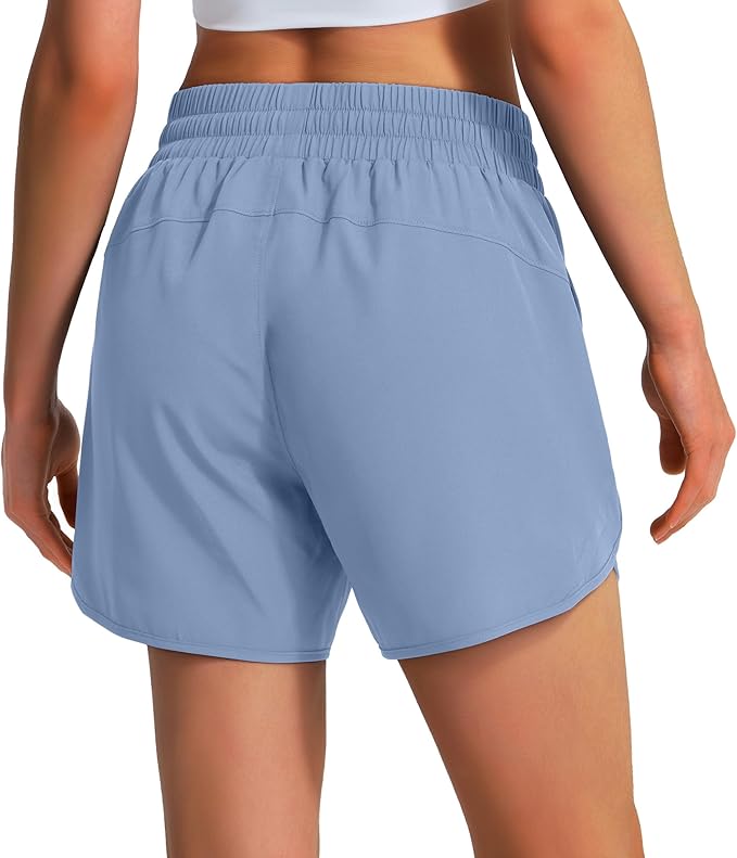 Ksmien Women's 5" Athletic Running Shorts Quick Dry Lightweight Workout Gym Shorts with Zipper Pockets UPF 50+