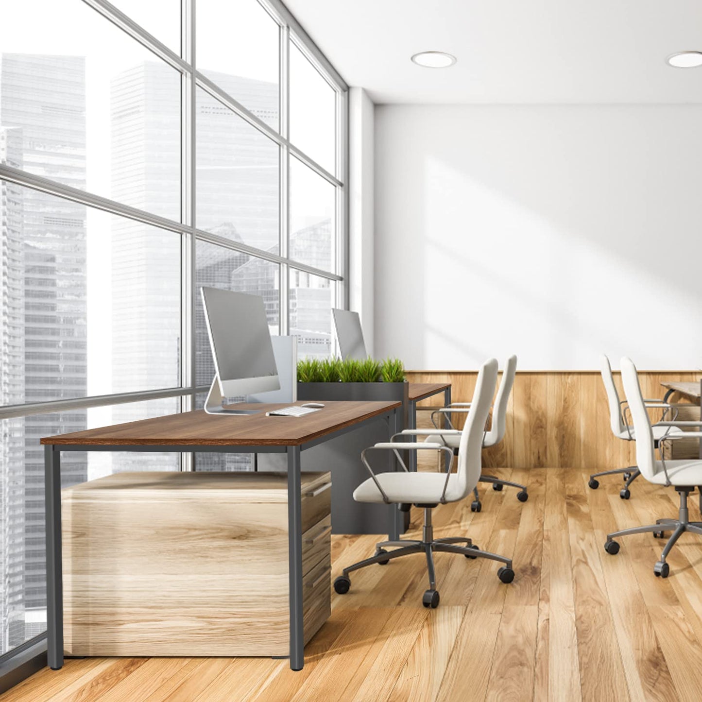 BEST BOARD 60" x 30" Computer Desk, Walnut Wood Grain Home Office Desk with Sturdy Metal Frame, Writing Workstation for Study & Office, Easy Assembly