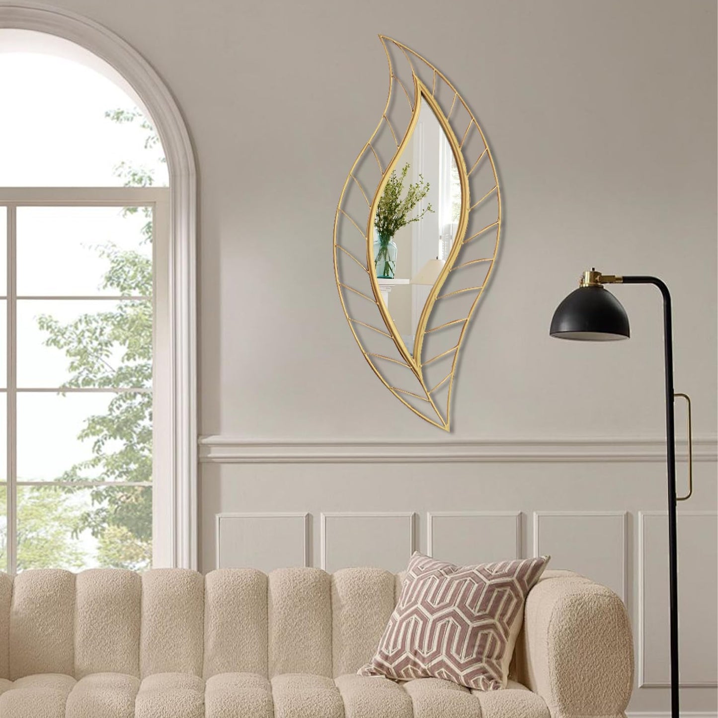 ironsmithn Leaf Teardrop Mirror, Gold Decorative Wall Mirror with Metal Frame, 45" x 18.5" Wall Mounted Mirrors for Bathroom Vanity Living Room Bedroom Fireplace
