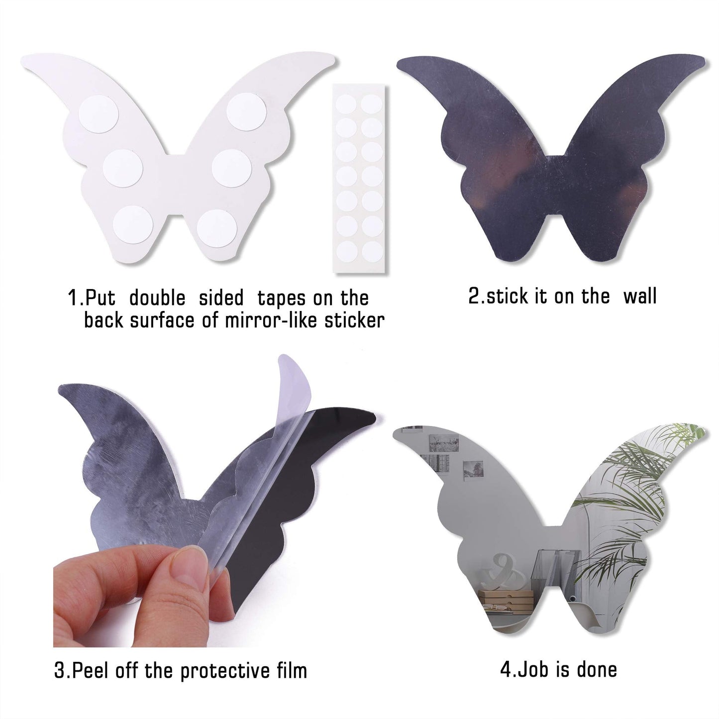 Amaonm 21 PCS Silver Mirror Acrylic Butterfly Wall Decals, 3D Crystal Butterfly Removable Stickers DIY Art Decor for Kids Nursery Bedroom Living Room Bathroom Door Home Wall Mural