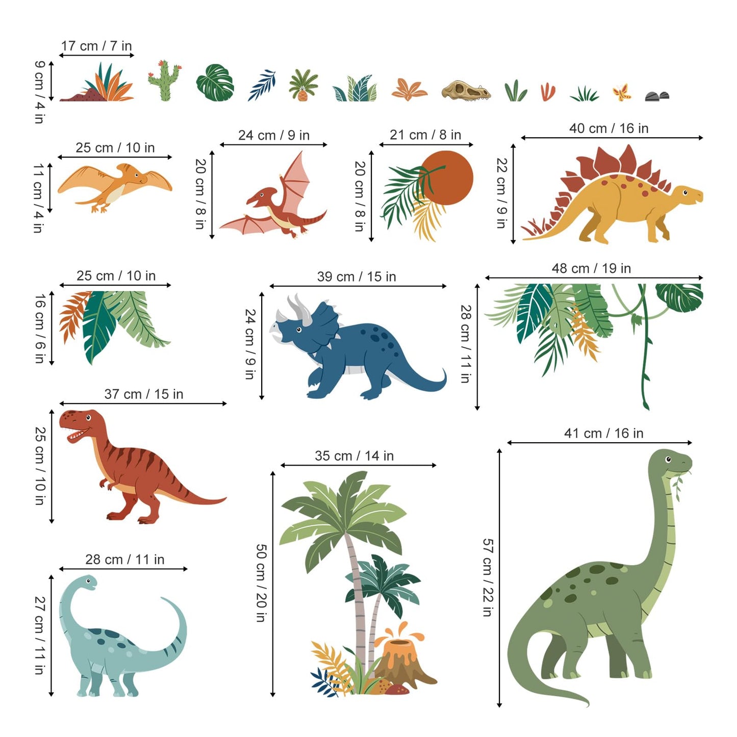 decalmile Large Boho Dinosaurs Wall Decals Dino Animal Tropical Palm Tree Wall Stickers Boys Bedroom Playroom Baby Nursery Wall Decor(XL)