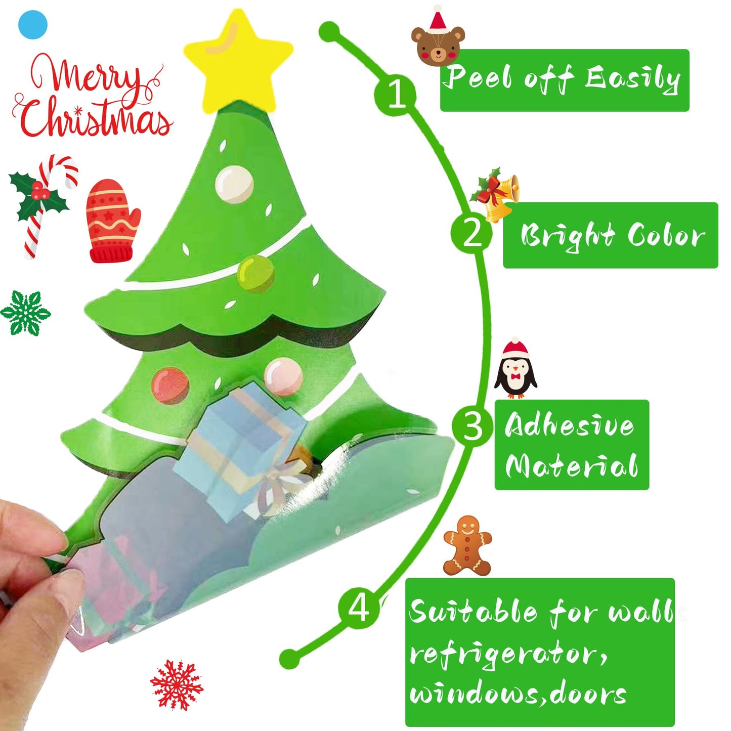 Christmas Wall Decals Stickers 96PCS Removable Large Merry Xmas Wall Decorations Christmas Bathroom Decor Santa Claus Snowman Reindeer Window Clings for Outdoor Indoor